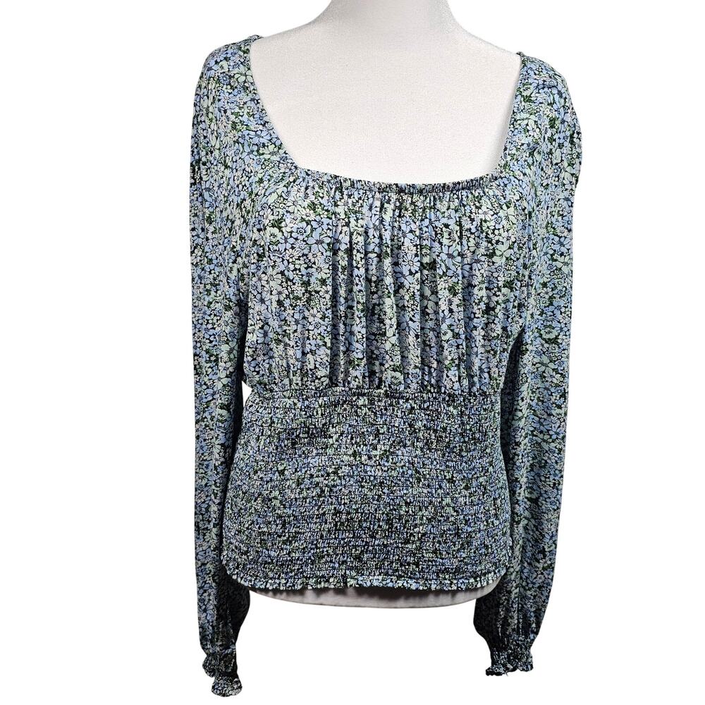 Polly & Esther Floral Long Sleeve Smocked Elastic Boho Top Teen/Junior Size XL